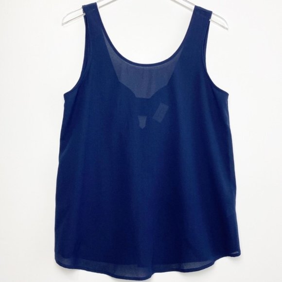 Everly Tops - Everly Bow Key Hole Back Tank Top Blouse Navy Blue Size Large